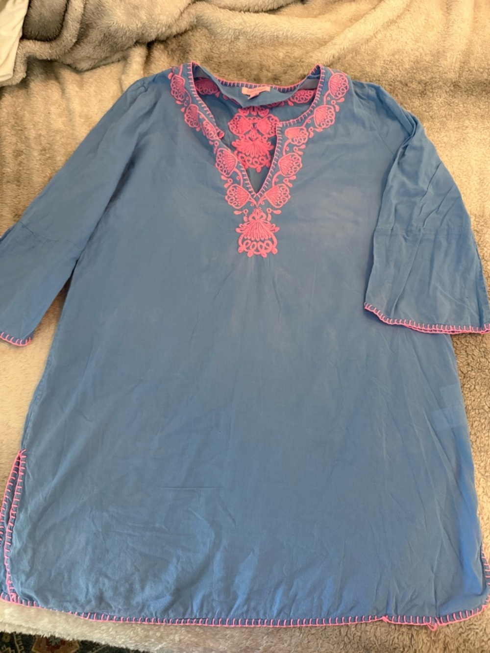 LILLY PULITZER Piet Beach Cover Up Tunic Bennet Blue Pink Trim Size S